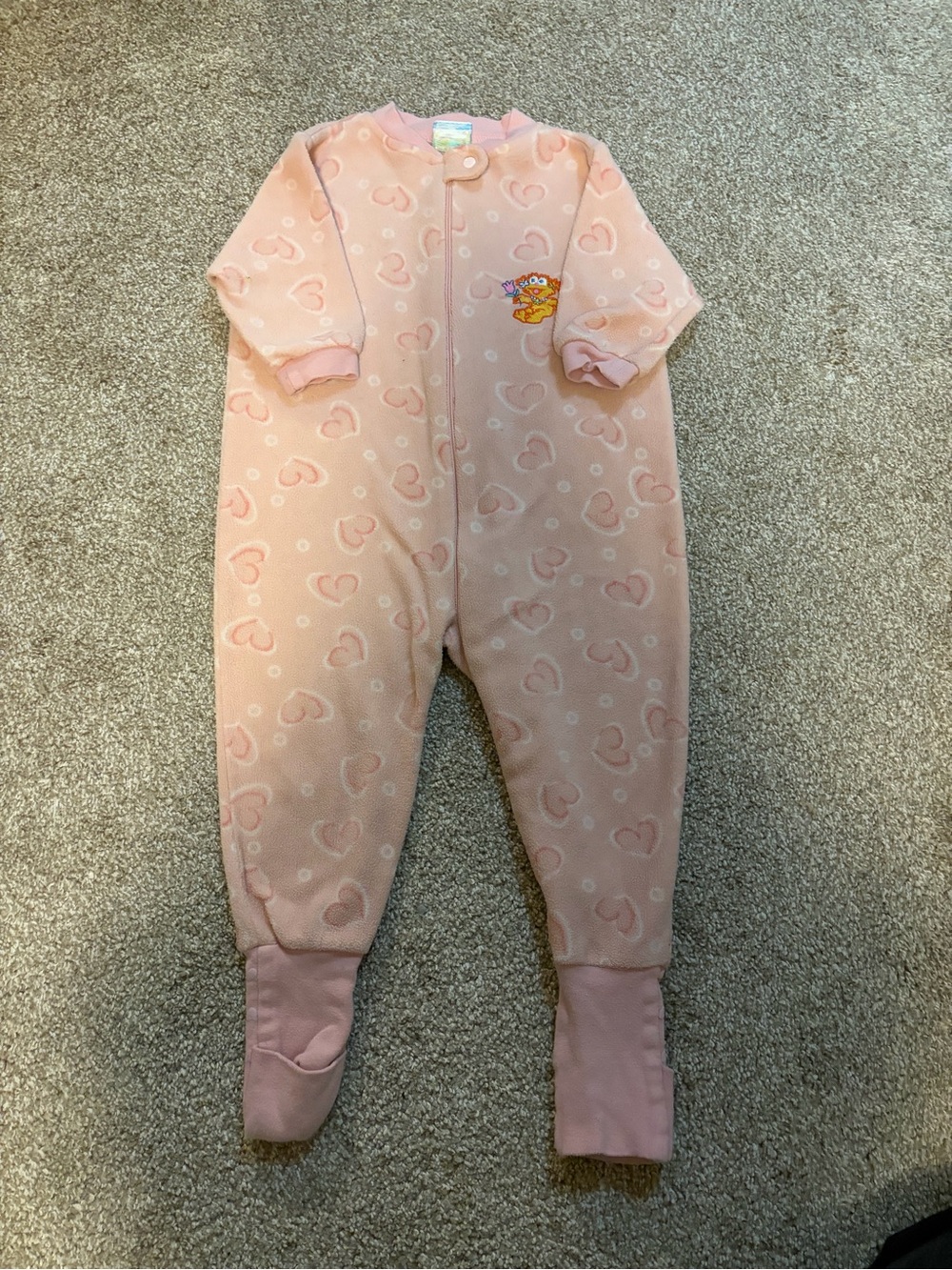 Sesame Street Pink Heart Fleece Footed One-Piece